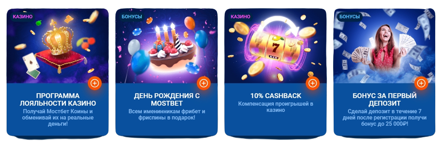 Бонусы для игры в слоты на Мостбет