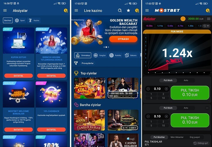 Android uchun Mostbet ilovasida sport va kazino tikish